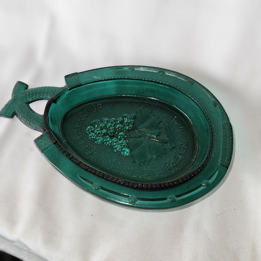 Vtg Imperial Glass Teal Green Paul Revere Concord 1775 Horseshoe Dish Ashtray